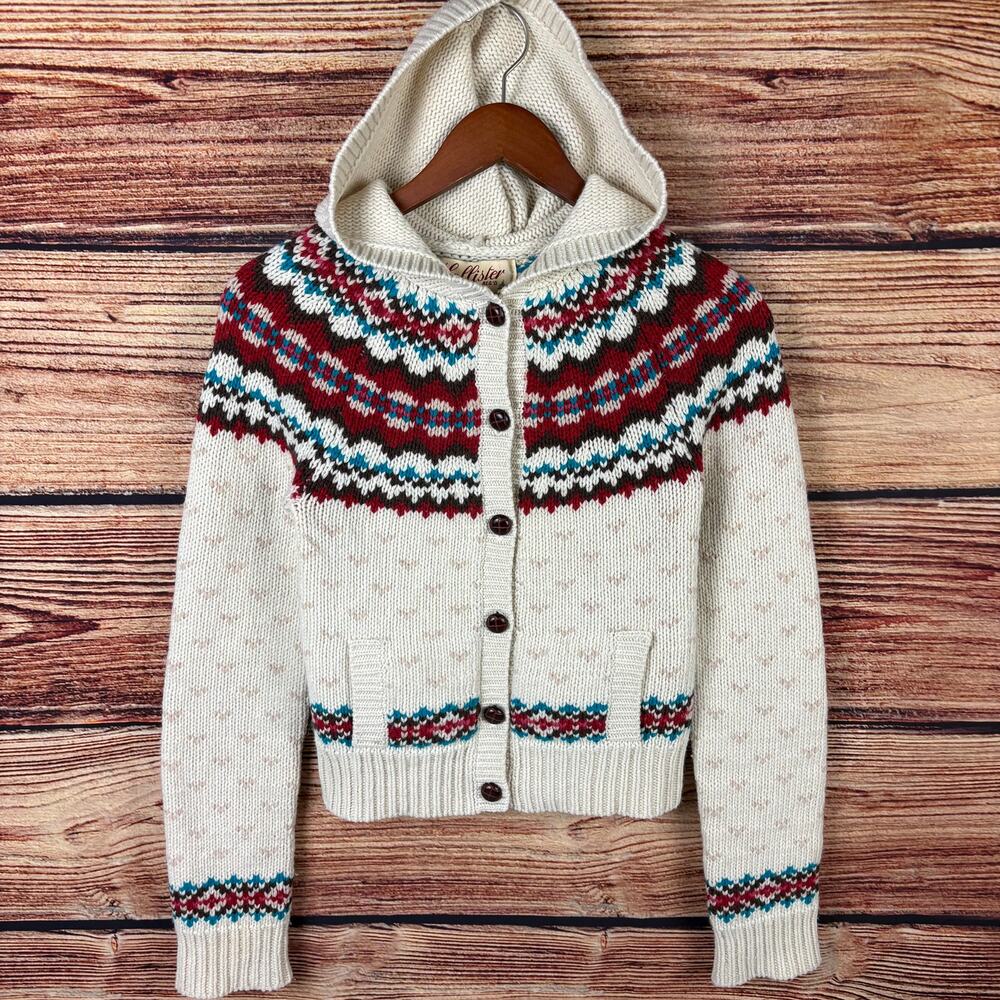 Vintage Y2k Hollister Fair Isle Wool Hooded Cardigan Sweater